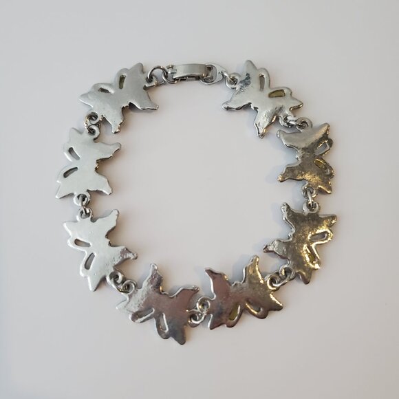 Abalone Butterfly Silver Chain Link Bracelet Teal Green & Blue tones Boho Chic - Picture 5 of 5